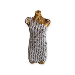 Free People one-shoulder dress black white pattern mini Sz 2 small